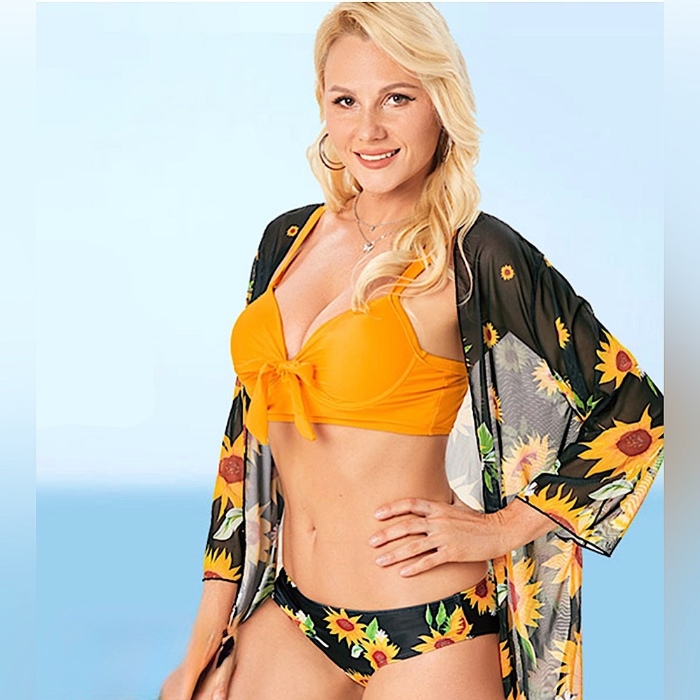 DRESSFO Women Sunflower push up Bikini Set Two Piece Swimsuits, Size Small